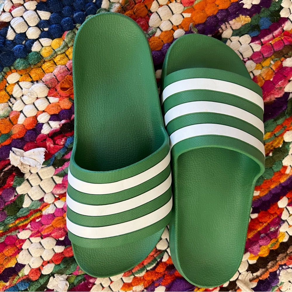 Adidas slides. Grass green. Size 7.